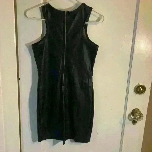 Womens Leather Wet Look Bodycon Dress Ladies Backless Club Wear Mini Dress - Picture 3 of 3